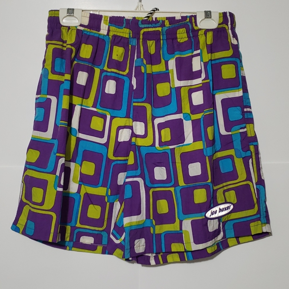 Vintage Joe Boxer 90s Swim Trunks Vibrant Geometric Pattern Mens Medium
